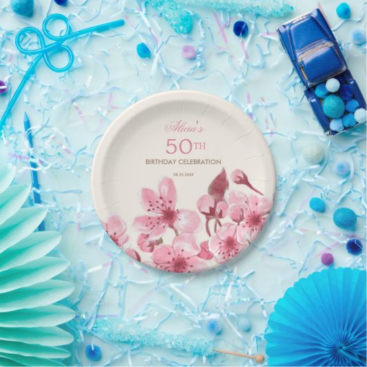 Lente Sakura Kersenbloesem Roze Cream Verjaardag Papieren Bordje (Feest)
