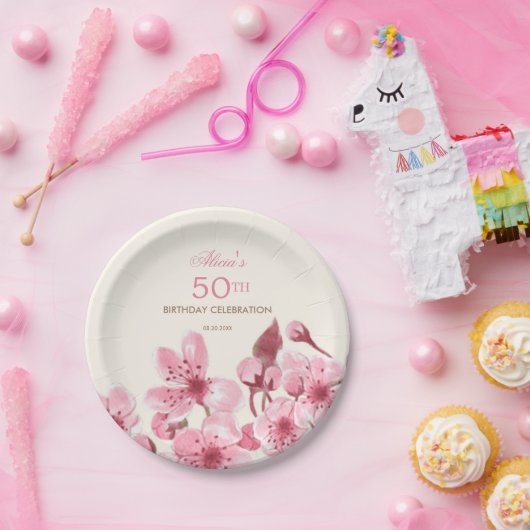 Lente Sakura Kersenbloesem Roze Cream Verjaardag Papieren Bordje (Feest)