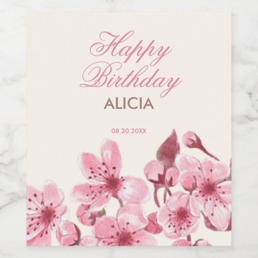 Lente Sakura Kersenbloesem Roze Cream Verjaardag Wijn Etiket (Enkel label)