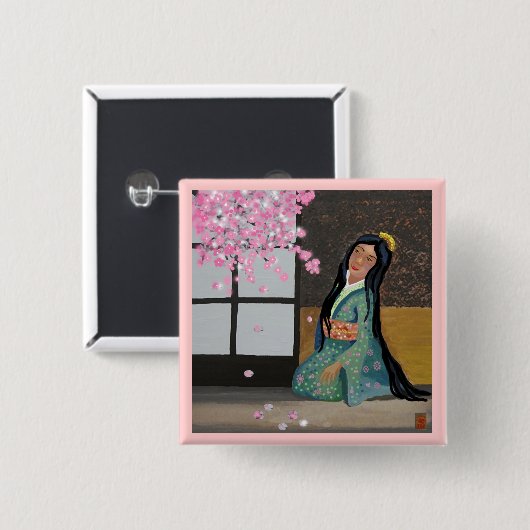 lente sakura vierkante button 5,1 cm (Voorkant /achterkant)