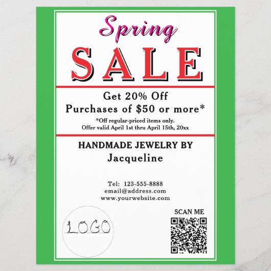 Lente Sale Sieraden Groen Wit Hart Flyer (Voorkant)