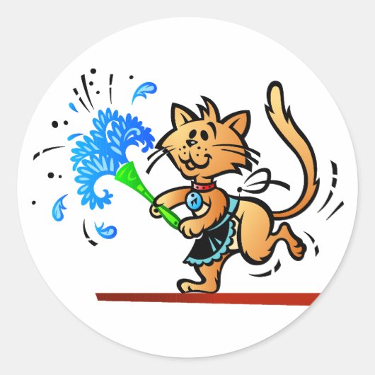 Lente Schoonmaak Kitty Kat Ronde Sticker (Voorkant)
