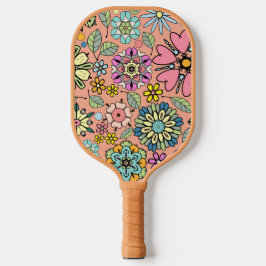 Lente Seizoen Retro Bloem Kleuren Naadloos Patroon Pickleball Paddle