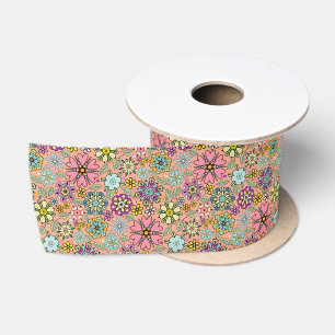 Lente Seizoen Retro Bloem Kleuren Naadloos Patroon Satijnen Lint