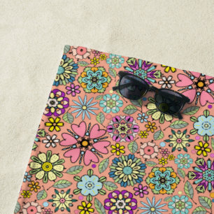 Lente Seizoen Retro Bloem Kleuren Naadloos Patroon Strandlaken