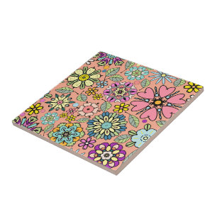 Lente Seizoen Retro Bloem Kleuren Naadloos Patroon Tegeltje