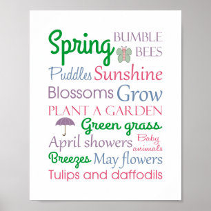 Lente Seizoen Typografie Woorden en Zinnen Poster