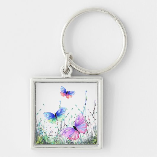 Lente Sleutelhanger Colorful Butterflies Flying (Voorkant)