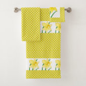 Lente Stijl Gele Witte Polka Dot met Daffodils Bad Handdoek (Insitu)