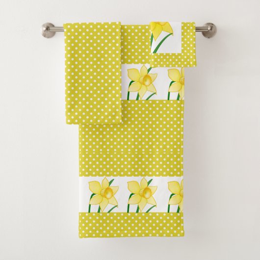 Lente Stijl Gele Witte Polka Dot met Daffodils Bad Handdoek (Insitu)
