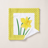 Lente Stijl Gele Witte Polka Dot met Daffodils Bad Handdoek (Wasdoekje)