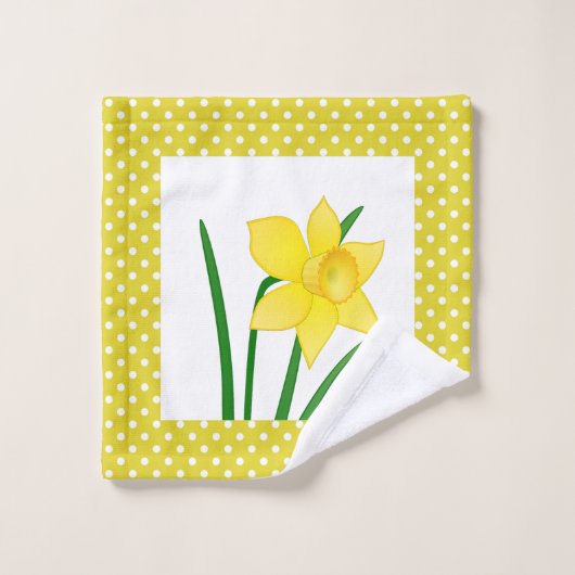 Lente Stijl Gele Witte Polka Dot met Daffodils Bad Handdoek (Wasdoekje)