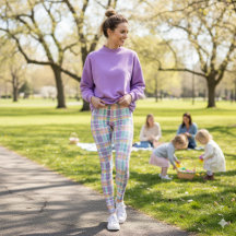 Lente Stijl Geruit Lavendel Turquoise en Roze Legg