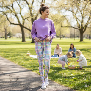 Lente Stijl Geruit Lavendel Turquoise en Roze Legg Leggings