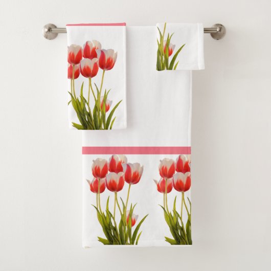 Lente stijl rode tulp bloem bad handdoek set (Insitu)