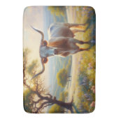 Lente Texas longhorn in een veld Badmat (Voorkant Verticaal)