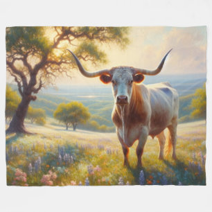 Lente Texas longhorn in een veld Fleece Deken