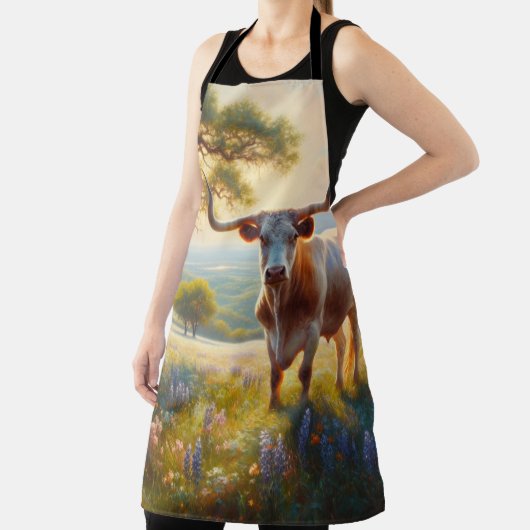 Lente Texas longhorn in een veld Schort (Insitu)