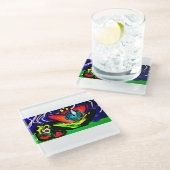 Lente tijd bloem en kikker glazen onderzetter (Schuin)