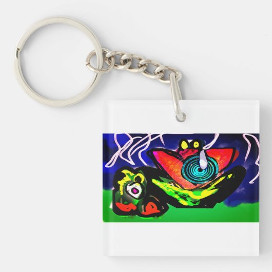 Lente tijd bloem en kikker sleutelhanger (voorkant)