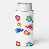 Lente tijd vogels en bloemen patroon wit seltzer blikjeskoeler (Seltzer Achterkant)