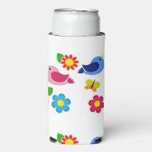 Lente tijd vogels en bloemen patroon wit seltzer blikjeskoeler (Seltzer Voorkant)
