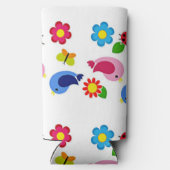 Lente tijd vogels en bloemen patroon wit seltzer blikjeskoeler (Achterkant)