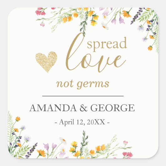 Lente trouw hand sanitizer labels wilde bloemen (Voorkant)