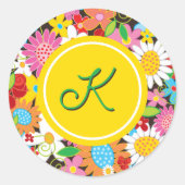Lente tuin bloemen verjaardag monogram met een snu ronde sticker (Voorkant)