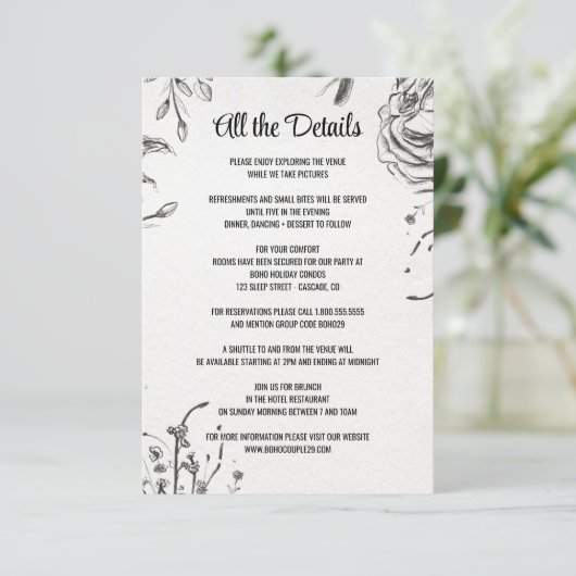 Lente Tuin Bruiloft Informatiekaartje (Staand voorkant)