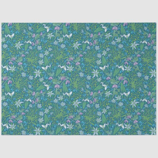 Lente Tuin Moederdag Blauw Paars Wit Tissuepapier (Voorkant)