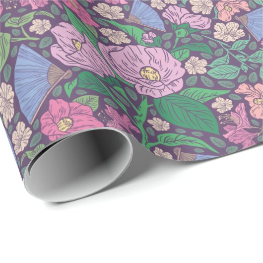 Lente Tuin Moederdag Klaprozen Japanse Waaier Cadeaupapier (Rol Hoek)