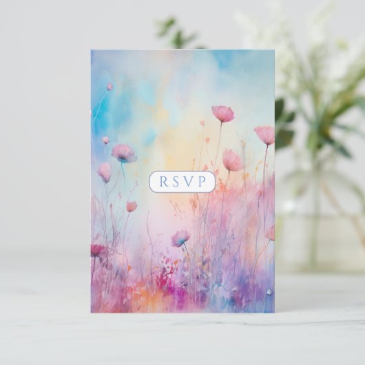 Lente Tuin Sweet Sixteen Blauw Roze Lavendel RSVP Kaartje (Staand voorkant)