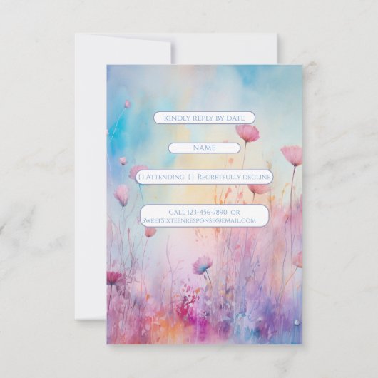 Lente Tuin Sweet Sixteen Blauw Roze Lavendel RSVP Kaartje (Achterkant)