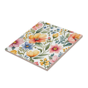 Lente Tuin Symfonie - Waterverf Wilde Bloemen Patr Tegeltje