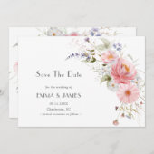 Lente Tuin Wilde Bloemen Roze Witte Bruiloft Save The Date (Voorkant / Achterkant)