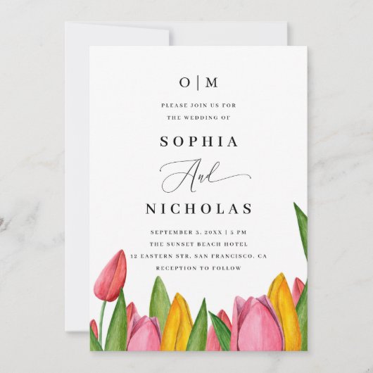 Lente Tulp Bloem Bruiloft | Foto & QR Code Kaart (Voorkant)