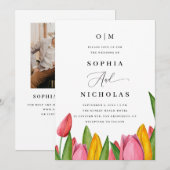 Lente Tulp Bloem Bruiloft | Foto & QR Code Kaart (Voorkant / Achterkant)