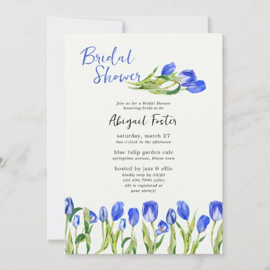 Lente Tulp Bloemen Blauwe Bloemige Bruidsdouche Kaart (Voorkant)