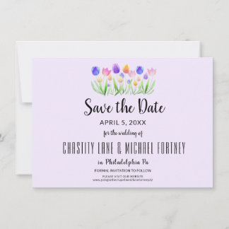 Lente Tulp Elegant Lavendel Modern Huwelijk Save The Date
