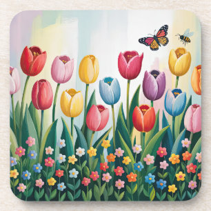 Lente Tulpen en Vlinders kleurrijke bloem Bier Onderzetter