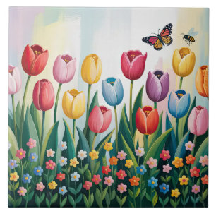 Lente Tulpen en Vlinders kleurrijke bloem Tegeltje