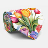 Lente Tulpen Kleurrijke Regenboog Waterverf Bloemi Stropdas (Opgerold)