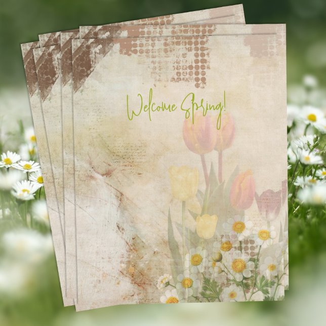 Lente Tulpen Versleten Scrapbook Papier Briefhoofd (Creator heeft geüpload)
