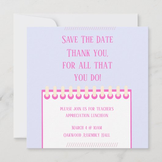 Lente-uitnodigingskaart voor leraren in pastelkleu save the date (Voorkant)