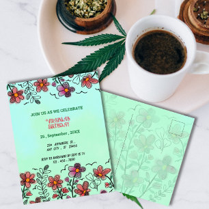LENTE UNIEKE RODE DOODLE BLOEMEN VERJAARDAG UITNODIGING BRIEFKAART