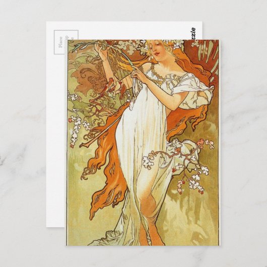 Lente van Alphonse Mucha Briefkaart (Voorkant / Achterkant)
