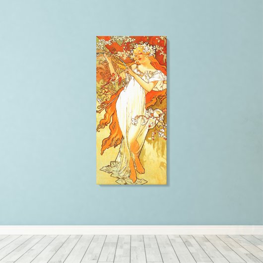 Lente van Alphonse Mucha Canvas Afdruk (Insitu (Houten vloer))