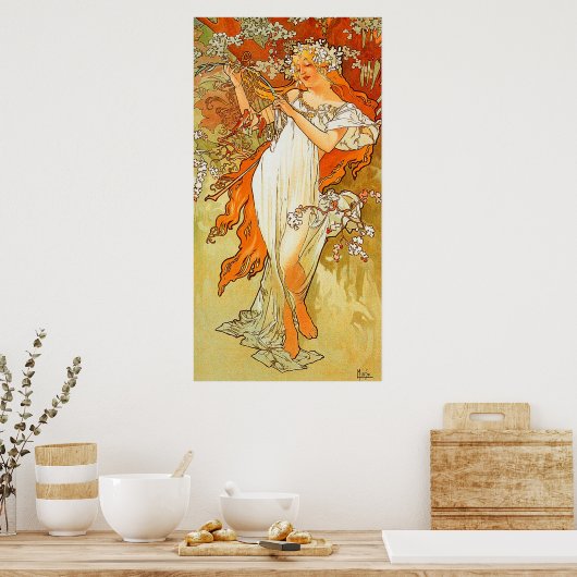  Lente van Alphonse Mucha Poster (Keuken)