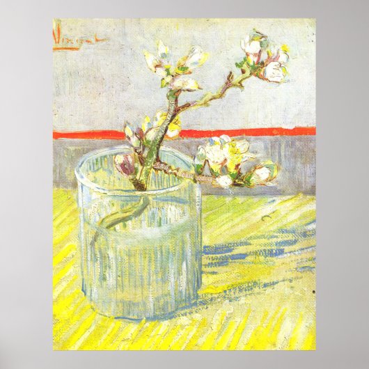 Lente van bloeiende amandel in een glas van Gogh Poster (Voorkant)
